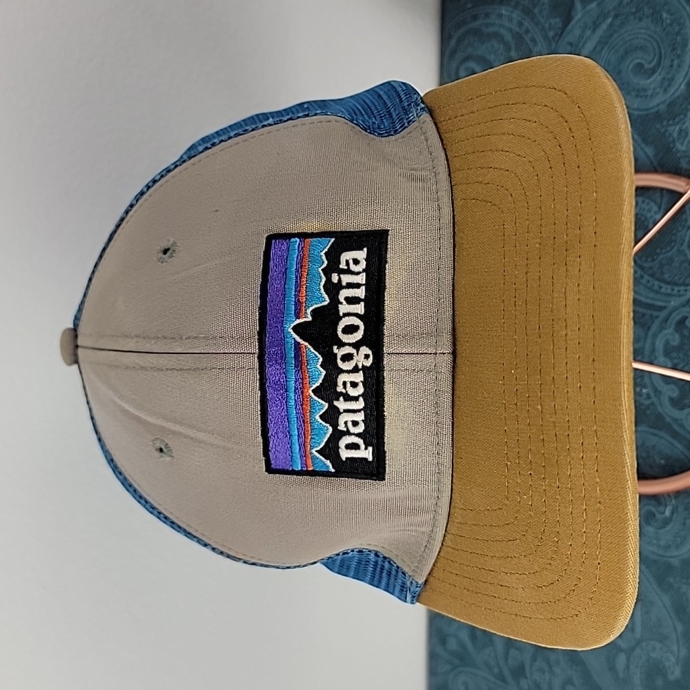 Patagonia Tan & Blue Baseball Snap Back Cap With Fading One Size